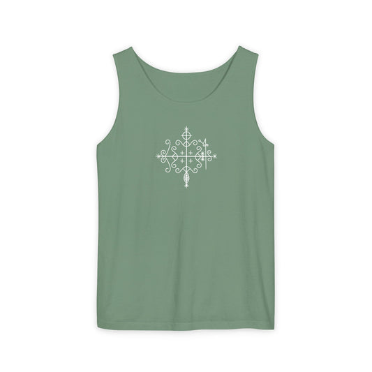 Uni Tank-Top Papa-Legba veve, White on Light-Green