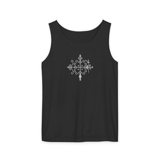 Uni Tank-Top Papa-Legba veve, White on Black