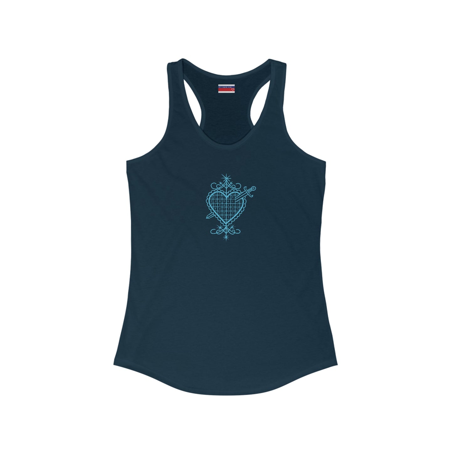 Racerback Tank-Top, Erzuli-Dantor veve , Blue on Midnight Navy Blue