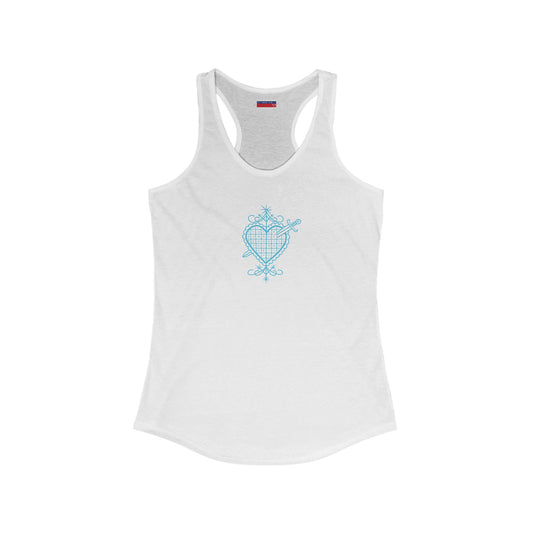 Racerback Tank-Top, Erzuli-Dantor veve , Blue on White