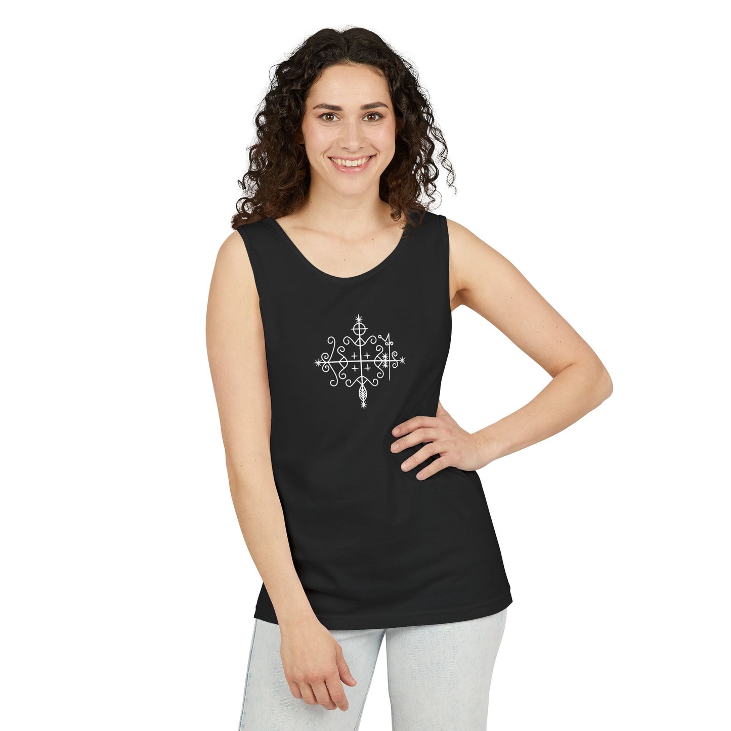 Uni Tank-Top Papa-Legba veve, White on Black