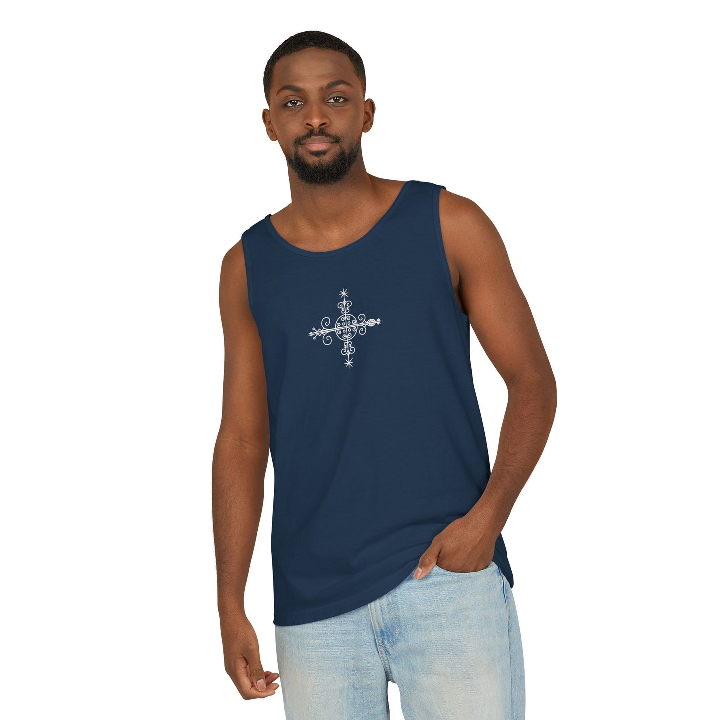 Uni Tank-Top Simbi veve, White on True Navy