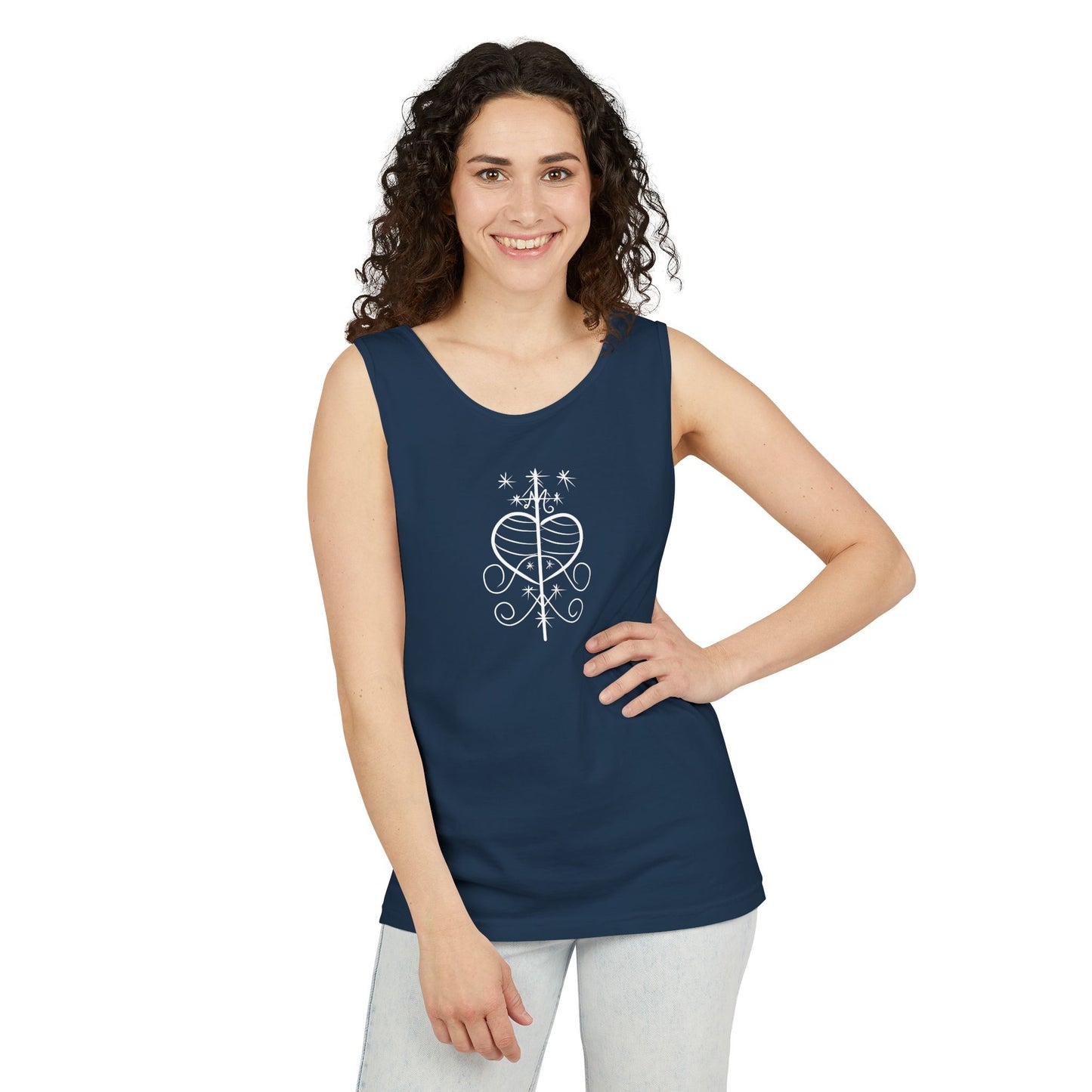 Uni Tank-Top Erzuli-Freda veve, White on True Navy