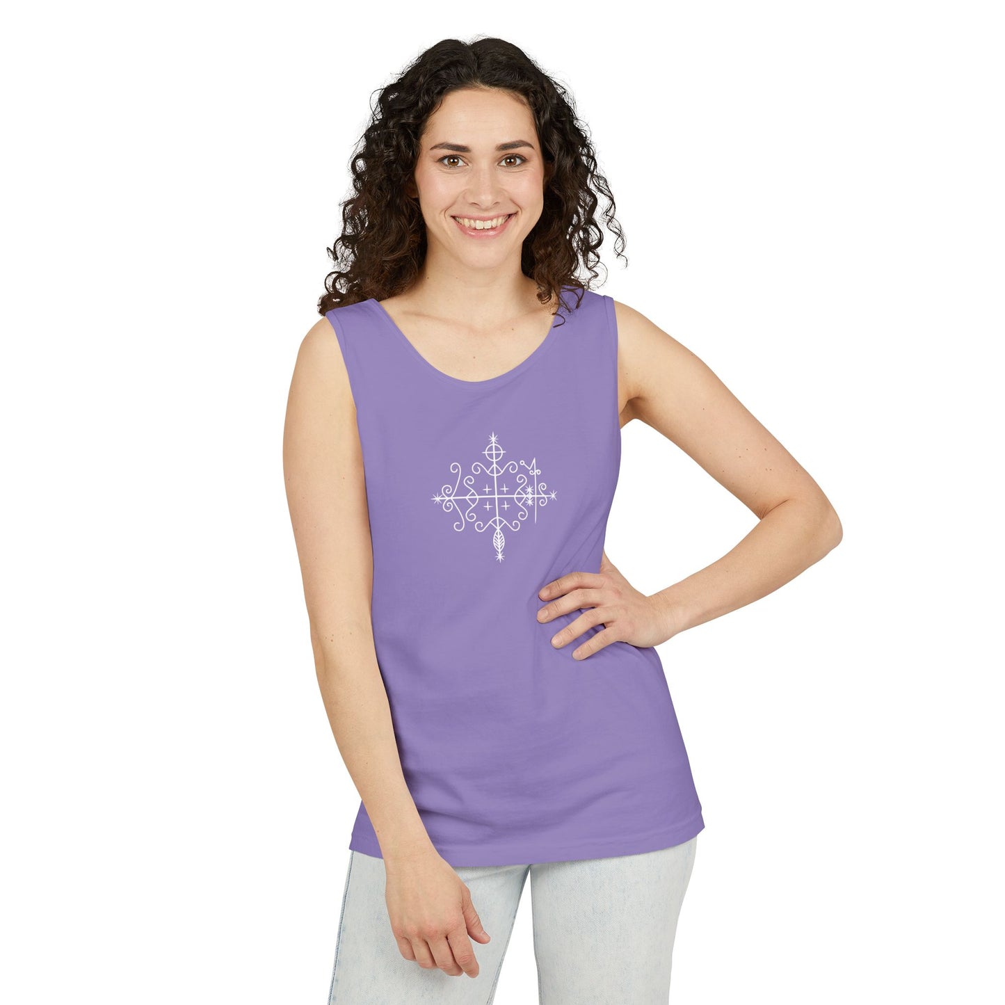 Uni Tank-Top Papa-Legba veve, White on Violet