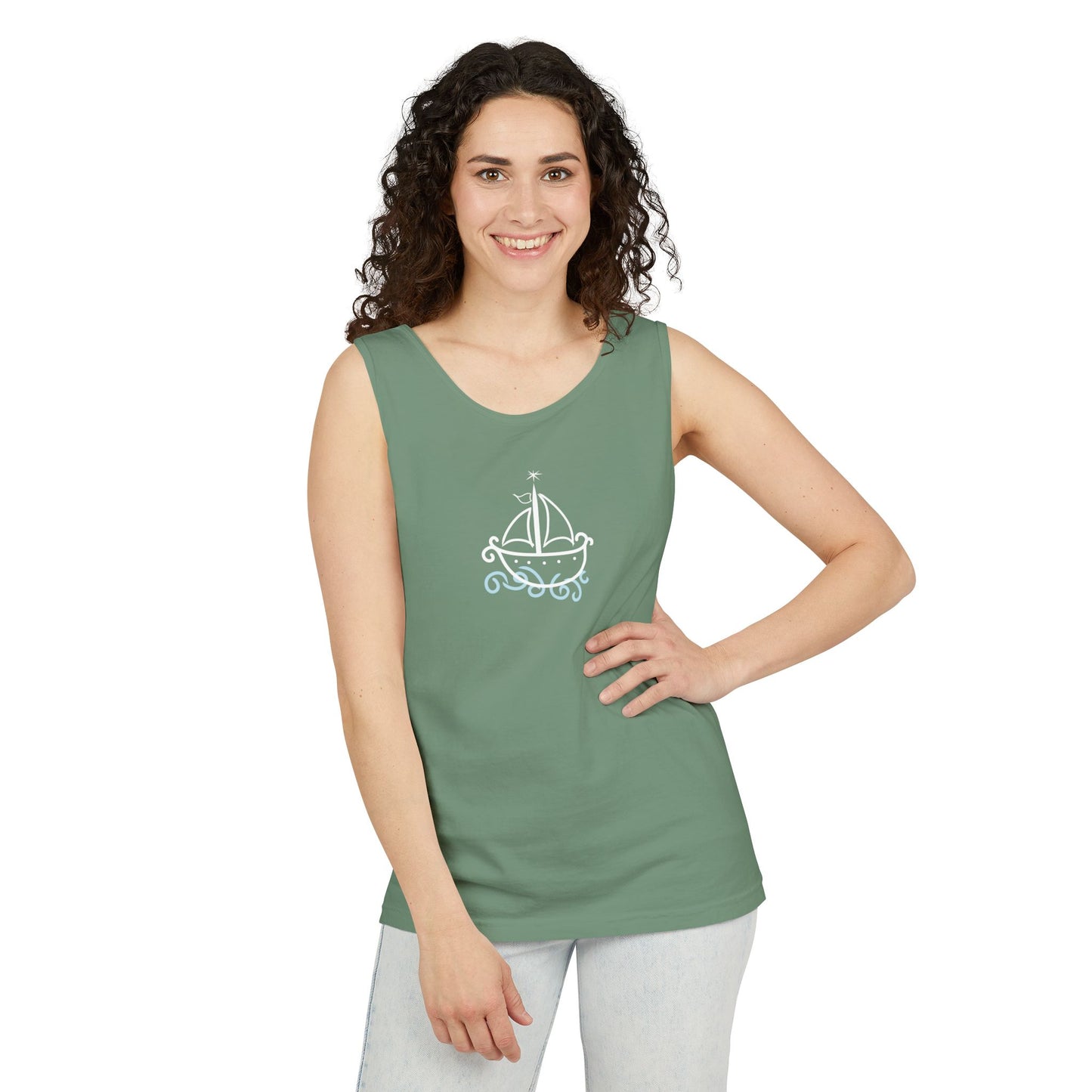 Uni Tank-Top Agwe veve, White on Light-Green