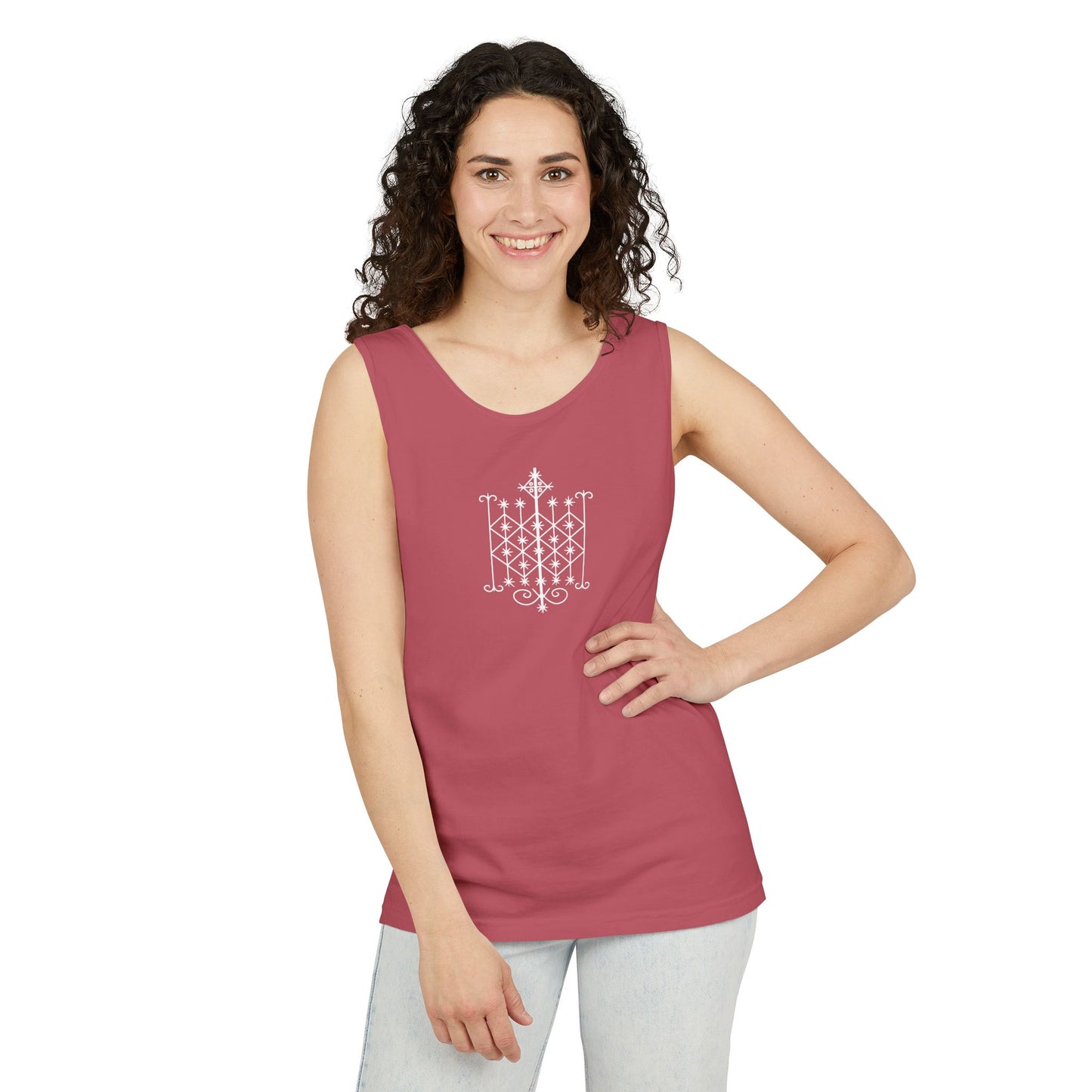 Uni Tank-Top Ogun veve, White on Crimson