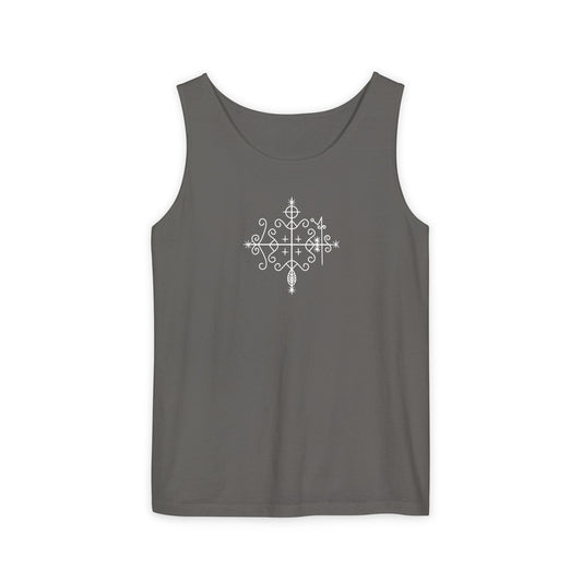 Uni Tank-Top Papa-Legba veve, White on Pepper